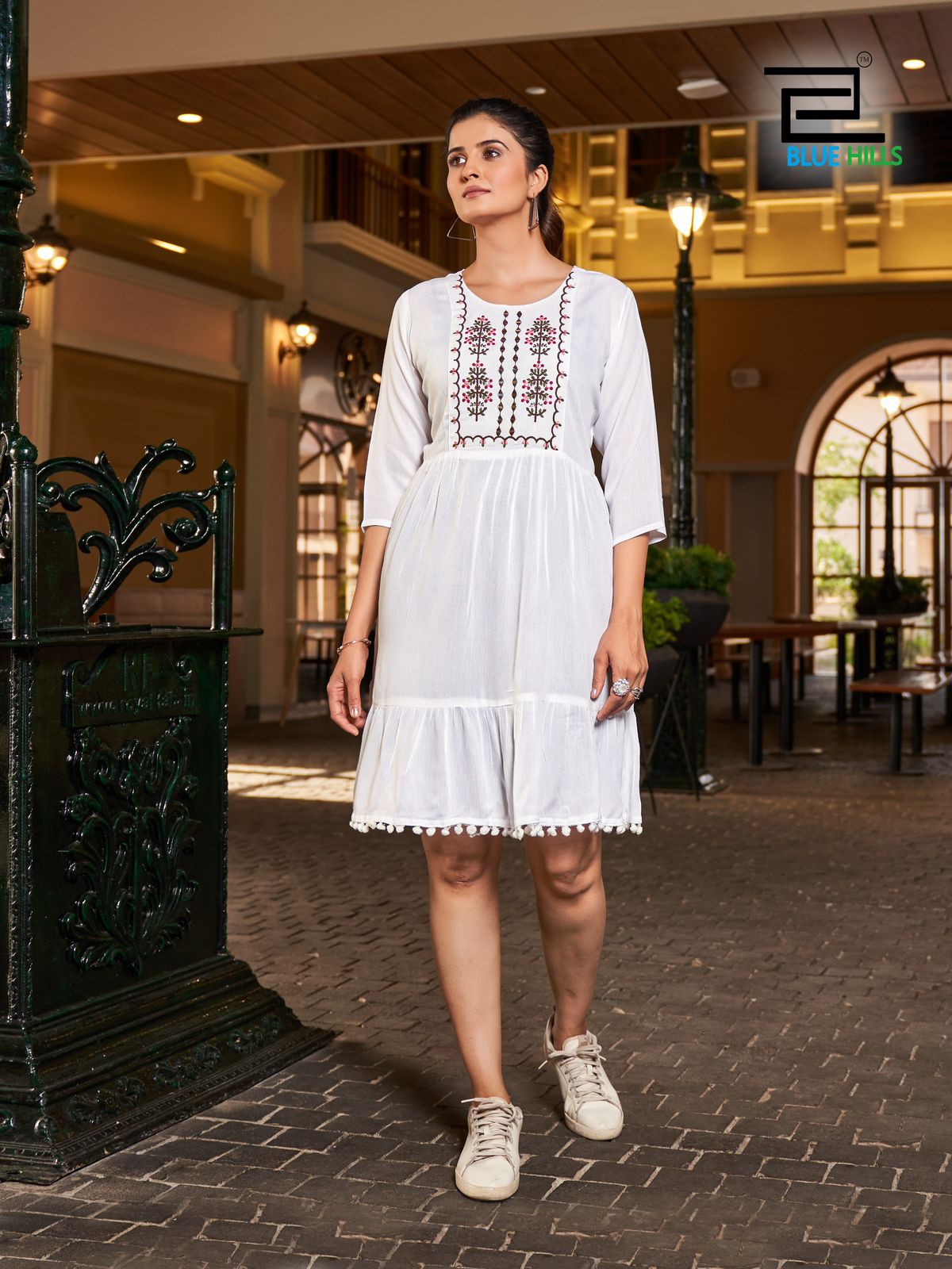 Ellie By Blue Hills Rayon Embroidery Party Wear Kurtis Wholesalers In Delhi